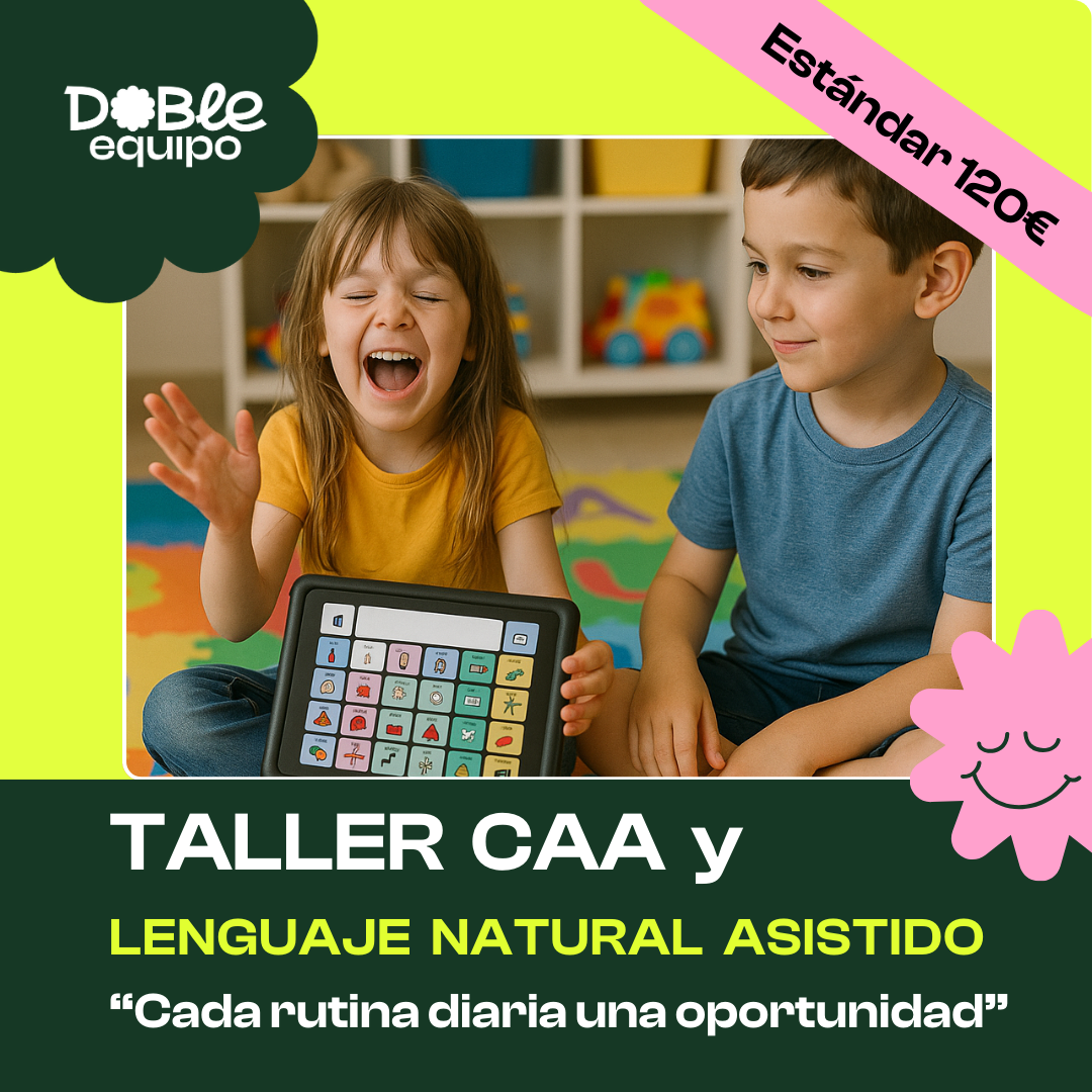 cartel taller caa y lenguaje natural asistido doble equipo estándar