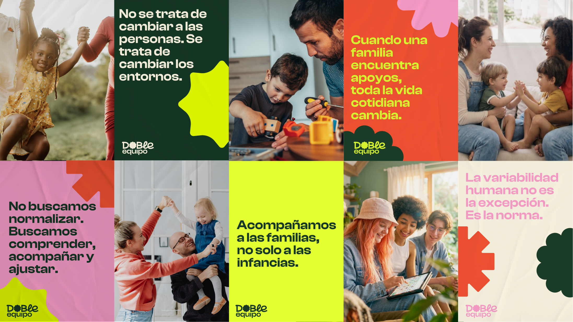 Composición con varias publicaciones de Doble Equipo hablando de familias